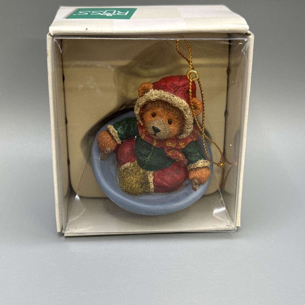 Vintage Russ Bears From The Past Bear On Sled Ornament